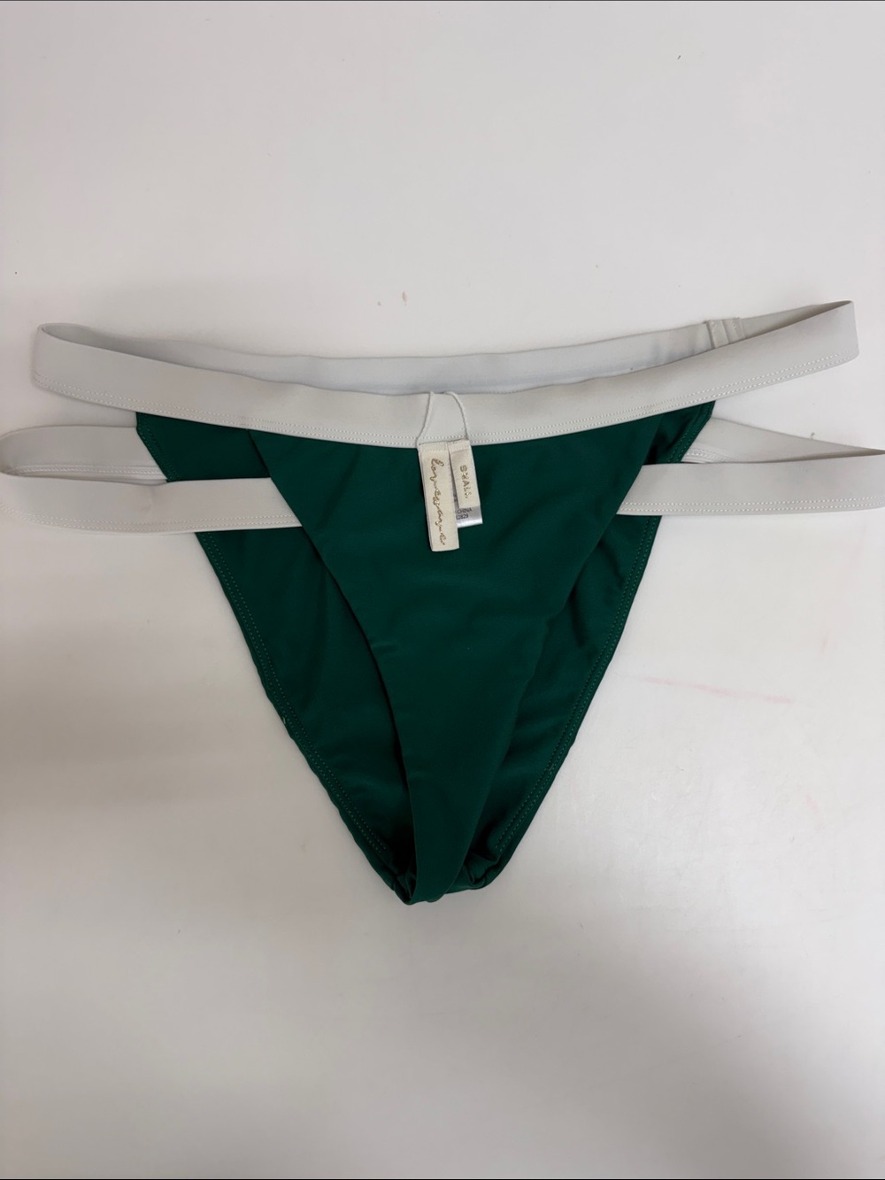 Green Bikini Bottom with White Strappy Waistband Lovewave Revolve
